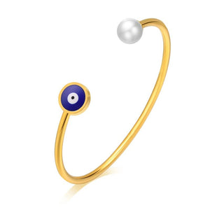 Evil Eyes Open Cuff Bangle Bracelet With Pearl For Girls