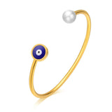 Evil Eyes Open Cuff Bangle Bracelet With Pearl For Girls