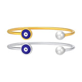 Evil Eyes Open Cuff Bangle Bracelet With Pearl For Girls