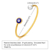 Evil Eyes Open Cuff Bangle Bracelet With Pearl For Girls