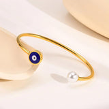 Evil Eyes Open Cuff Bangle Bracelet With Pearl For Girls