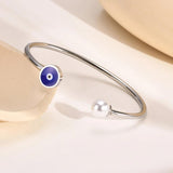 Evil Eyes Open Cuff Bangle Bracelet With Pearl For Girls