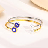 Evil Eyes Open Cuff Bangle Bracelet With Pearl For Girls