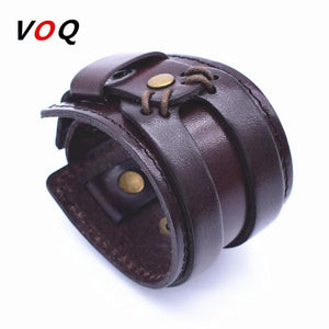 Brown Leather Punk Bracelets for Men
