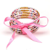5pcs Buddhist Rush Bangle Bracelet Jelly Silicone Beads Ribbon Bow-knot