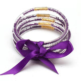 5pcs Buddhist Rush Bangle Bracelet Jelly Silicone Beads Ribbon Bow-knot