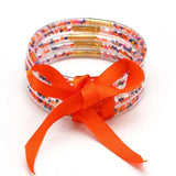 5pcs Buddhist Rush Bangle Bracelet Jelly Silicone Beads Ribbon Bow-knot