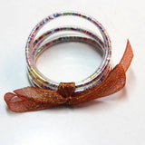 5pcs Buddhist Rush Bangle Bracelet Jelly Silicone Beads Ribbon Bow-knot