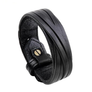 Kirykle Cow Leather Bracelet Biker Jewelry Men's Retro Wristband