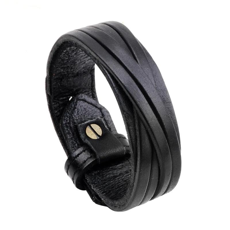 Kirykle Cow Leather Bracelet Biker Jewelry Men's Retro Wristband
