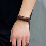 Kirykle Cow Leather Bracelet Biker Jewelry Men's Retro Wristband