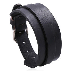 Punk Double Layer Cuff Bangel Bracelet Wide Leather Bracelet