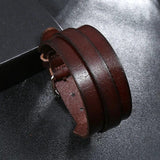 Punk Double Layer Cuff Bangel Bracelet Wide Leather Bracelet