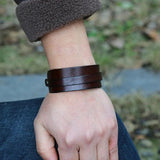 Punk Double Layer Cuff Bangel Bracelet Wide Leather Bracelet