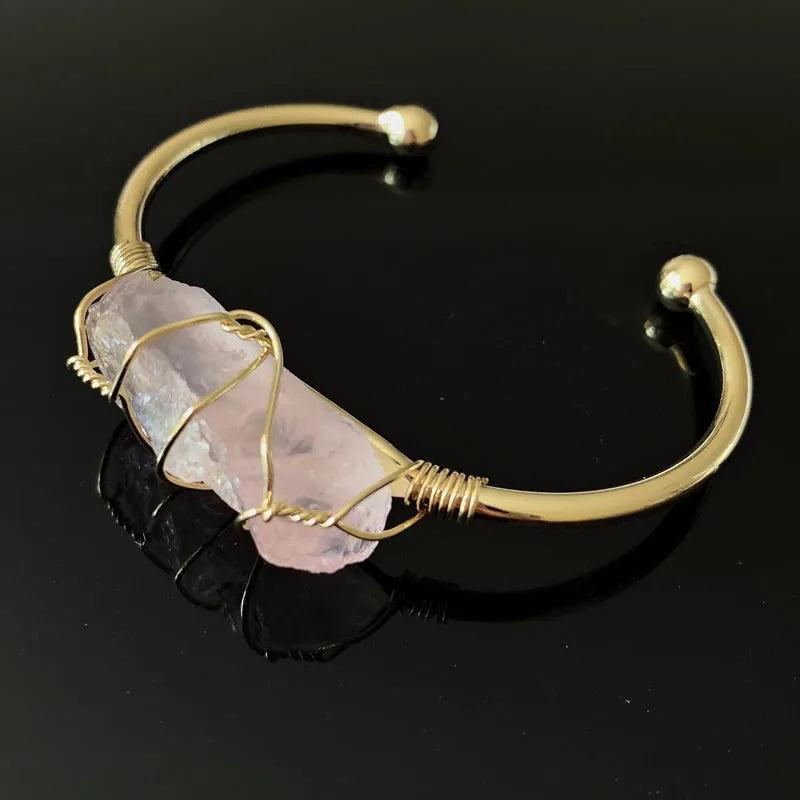 Quartz Bracelet Natural Stone Bangle Amethysts Crystal Cuff