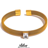 Stainless Steel Texture 18k Plated Chain Cuff Bracelet Olive Green