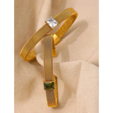 Stainless Steel Texture 18k Plated Chain Cuff Bracelet Olive Green