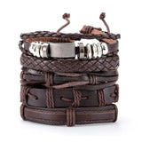 Owl Leather Bracelet Men Stackable Rope Chain Wrap Arm Bracelet Set