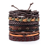 Owl Leather Bracelet Men Stackable Rope Chain Wrap Arm Bracelet Set