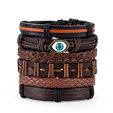 Owl Leather Bracelet Men Stackable Rope Chain Wrap Arm Bracelet Set