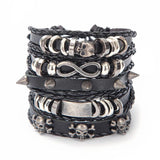 Owl Leather Bracelet Men Stackable Rope Chain Wrap Arm Bracelet Set
