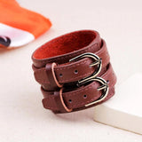 KOtik Double Belt Leather Wrist Friendship Big Wide Bracelet for Men