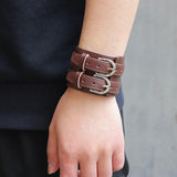 KOtik Double Belt Leather Wrist Friendship Big Wide Bracelet for Men