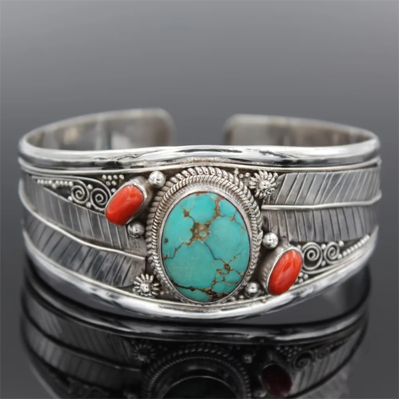 Vintage Open Bangle Bracelet Agate Turquoise Boho Jewelry Women Gift