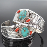 Vintage Open Bangle Bracelet Agate Turquoise Boho Jewelry Women Gift