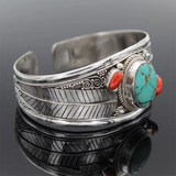 Vintage Open Bangle Bracelet Agate Turquoise Boho Jewelry Women Gift