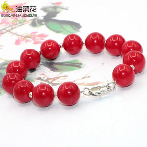 High Red Coral Pearl Bracelet with Lobster Clasp