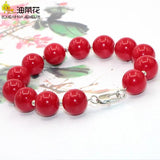 High Red Coral Pearl Bracelet with Lobster Clasp