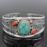Antique Silver Red Stone Bracelet Bangle Women's Jewelry