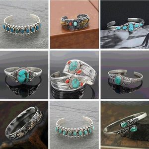 Antique Silver Red Stone Bracelet Bangle Women's Jewelry