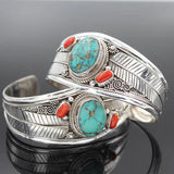 Antique Silver Red Stone Bracelet Bangle Women's Jewelry