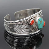 Antique Silver Red Stone Bracelet Bangle Women's Jewelry