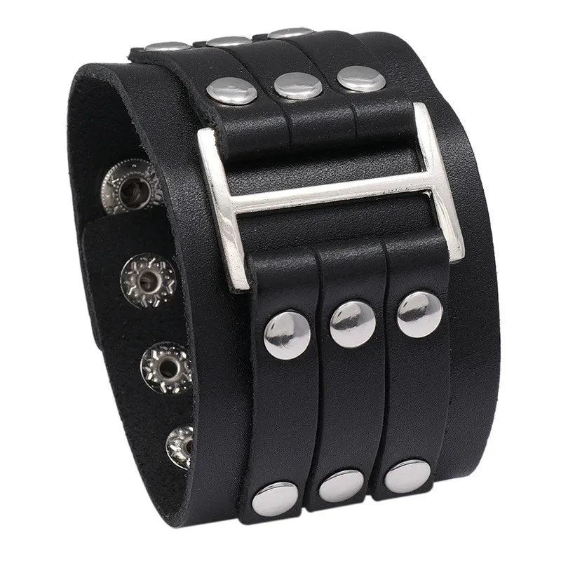 Brown Leather Bracelets for Men Adjustable Cuff Bangle