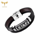 Stainless Steel Christian Jesus Cross Bracelet for Men Women
