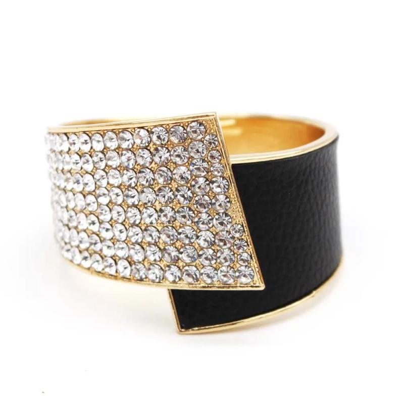 Leather Splicing Bangle For Women Punk Irregular Cuff Bracelet