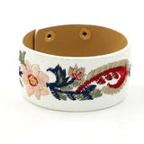 Kirykle Embroidery Flower Bracelet Wide Leather Bangles