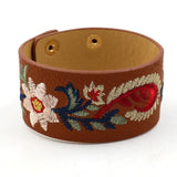 Kirykle Embroidery Flower Bracelet Wide Leather Bangles