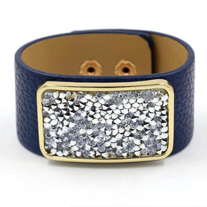 Square Full Drill Wide Leather Bracelet for Women