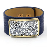 Square Full Drill Wide Leather Bracelet for Women