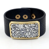 Square Full Drill Wide Leather Bracelet for Women