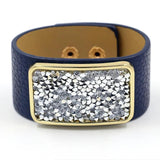 Square Full Drill Wide Leather Bracelet for Women