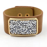 Square Full Drill Wide Leather Bracelet for Women