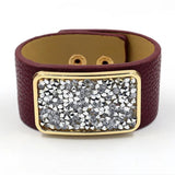 Square Full Drill Wide Leather Bracelet for Women