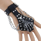 Gothic Spike Skeleton Hand Leather Cuff Bracelet