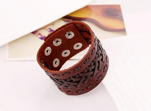 Men Women Punk Leather Braid Wrap Bangle Bracelet Brown Jewelry