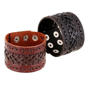 Men Women Punk Leather Braid Wrap Bangle Bracelet Brown Jewelry